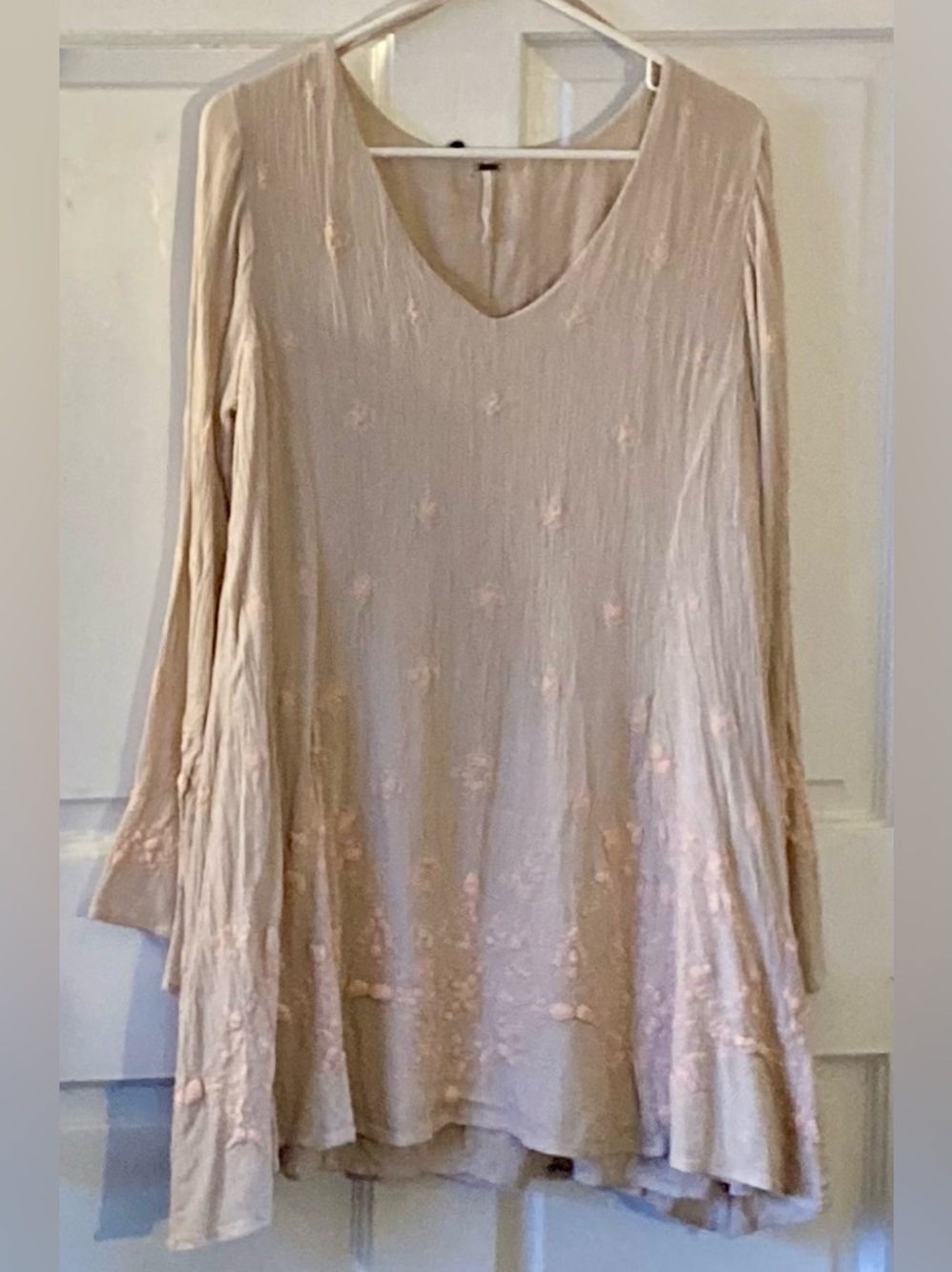 Free People Beige Tunic with Peach Embroidery Accents